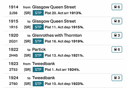 A detailed location page showing length of trains, where available, on mobile devices